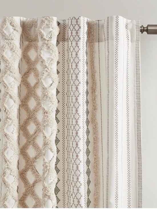 Ivory Textured Stripe Curtain Panels - SET of 4 - Picture 3 of 4